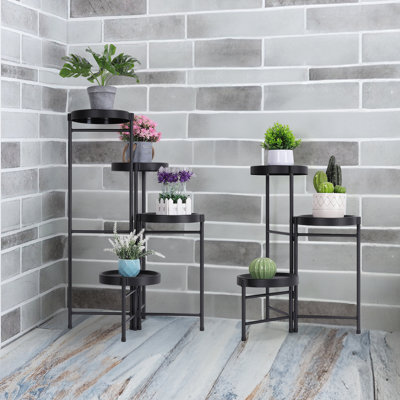 Ensemble de 2 supports à plantes en métal noir (3 niveaux et 4 niveaux), porte-pots d'intérieur / extérieur pour le salon et le patio