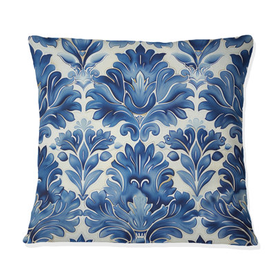 Blue Whitetimeless Damask Glamour Art IV - Transitional Throw Pillow