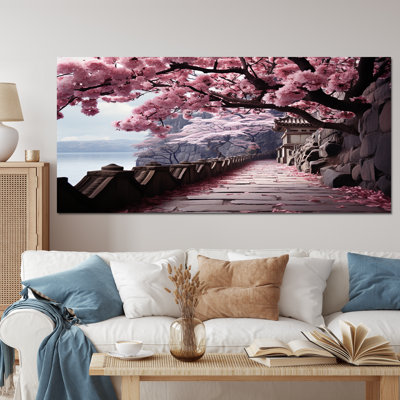 Art du Japon, chemin de fleurs de cerisier rose - Art encadré
