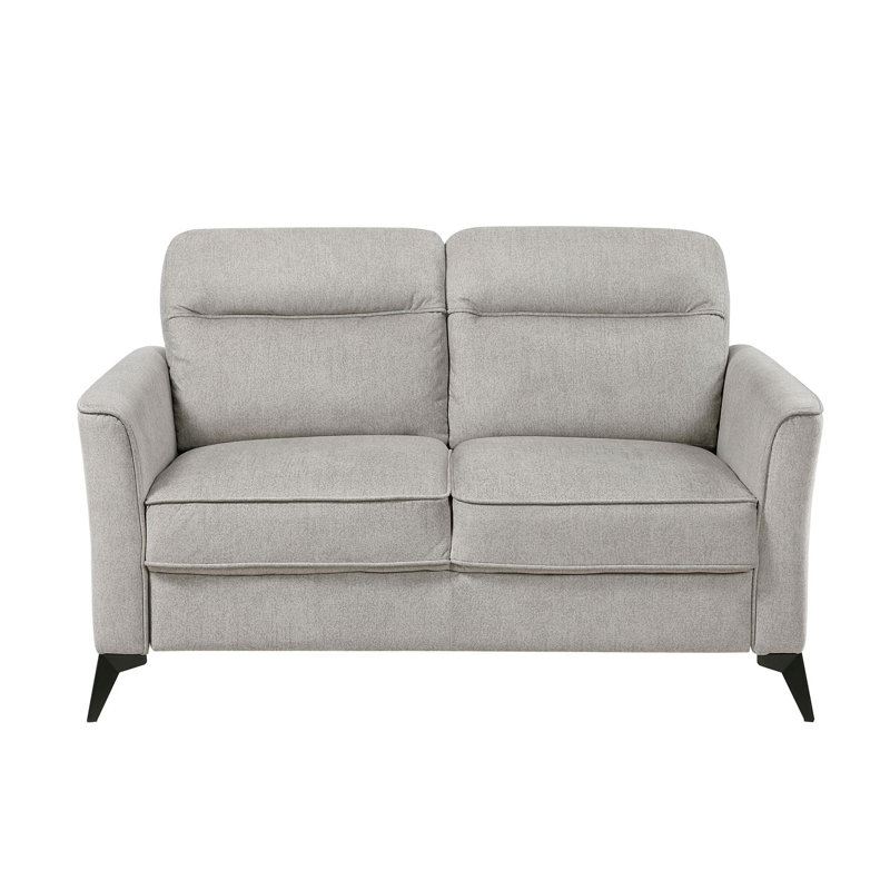 Causeuse de salon moderne avec revêtement en microfibre brun clair, rembourrage confortable et pieds en métal noir pour les maisons contemporaines