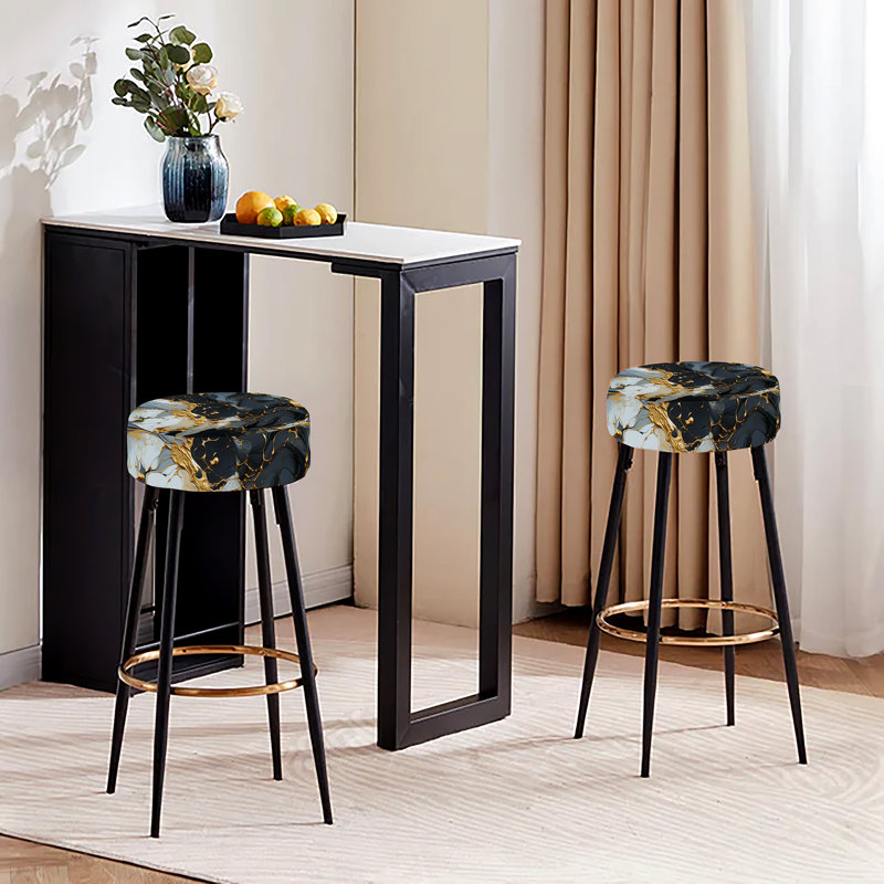 Ensemble de 2 tabourets de bar en marbre doré doré et noir de luxe
