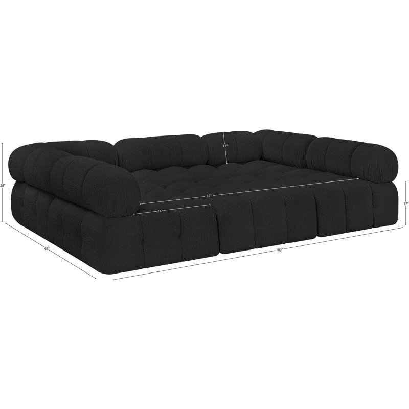Ames 102" Upholstered Sectional, Black Boucle Fabric