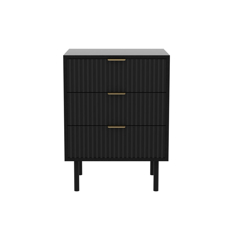 Commode à 3 tiroirs cannelée noire
