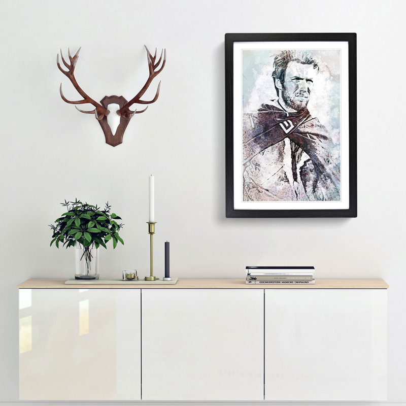 Clint Eastwood in Abstract - Framed Print, 48cm H x 36cm W x 2cm D, Black Framed