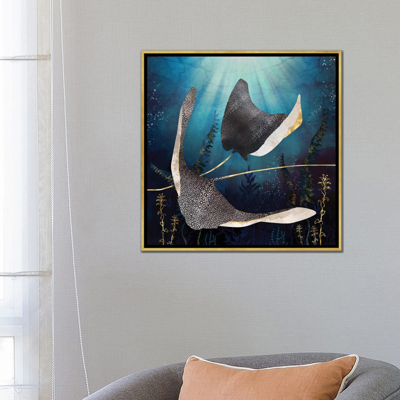 Stingray métallique - impression, H 26 po x l 26 po x P 1,5 po, Gold Framed, Pas de tapis