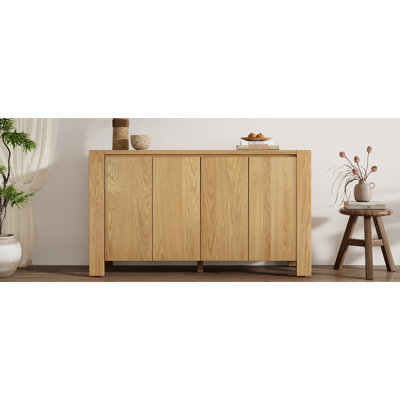 4-Door Buffet With Distressed Finish, Adjustable Shelving, And Cable Management Holes For Home Spaces Natural Sideboard Shelves, Storage, Floor - Protecting Design