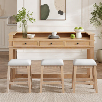 TREXM 4-Piece Dining Table Set For 3, Retro Kitchen Table And Chairs Set With 3 Storage Drawers, Ideal For Small Spaces (Natural)