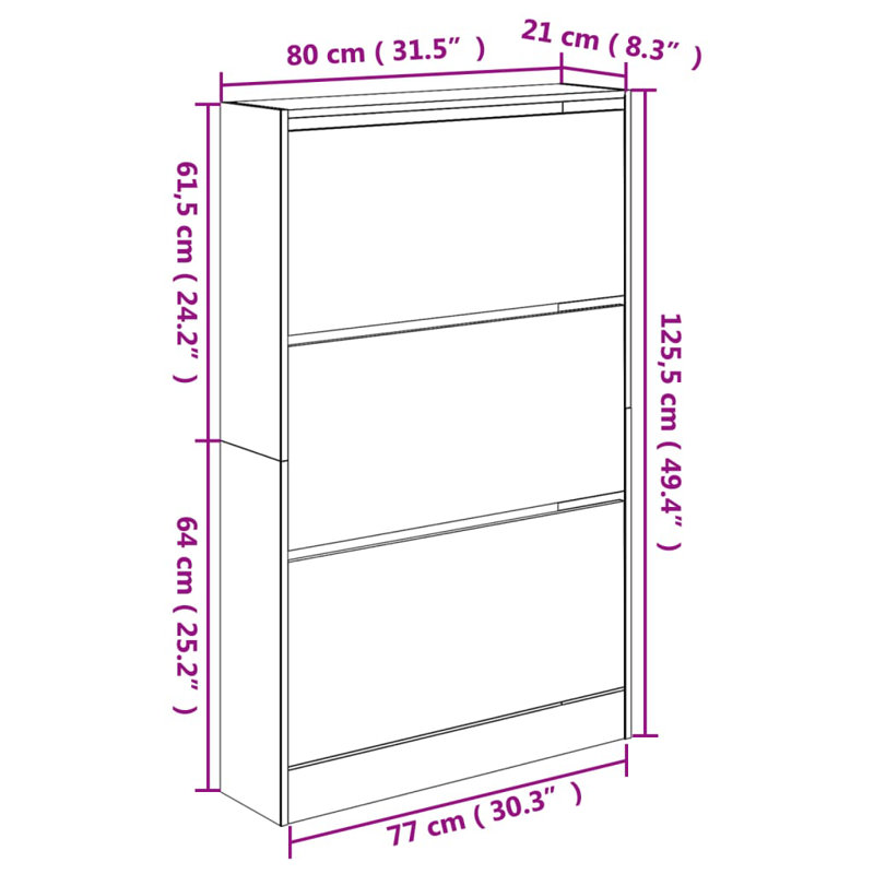 6 Pair Shoe Storage Cabinet, Brown Oak