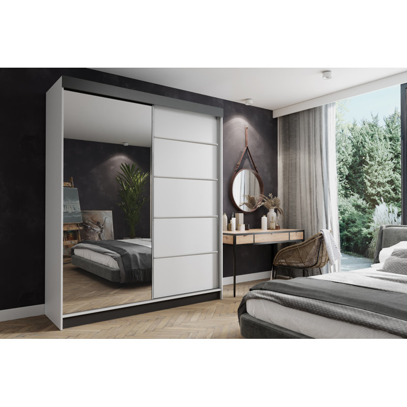 Bahija Manufactured Wood Wardrobe, White/Silver