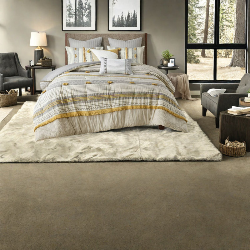Ensemble de literie d'édredon en coton de qualité supérieure, au design moderne gris et jaune, parfait pour la maison
