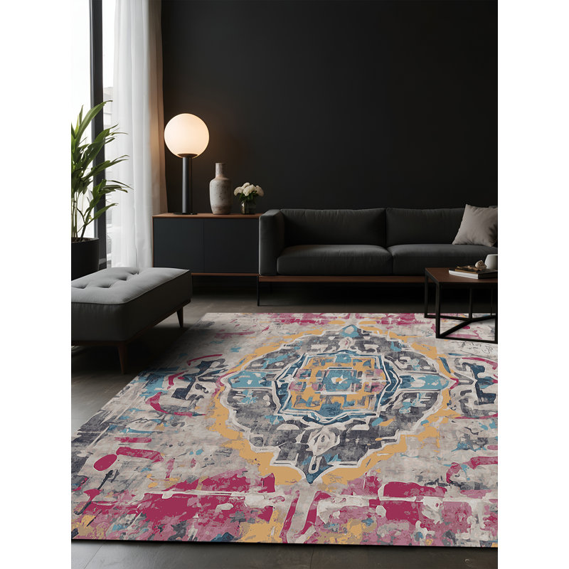 Tapis gris soyeux et moelleux, Rectangle 7 pi x 9 pi