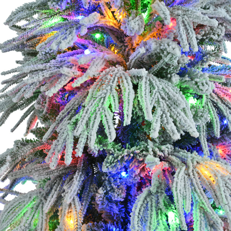 Arbre enneigé 7,5 pi avec 350, 8 modes, 1389 pointes de branches pour des branches de Noël joyeuses fêtes, créez une atmosphère joyeuse