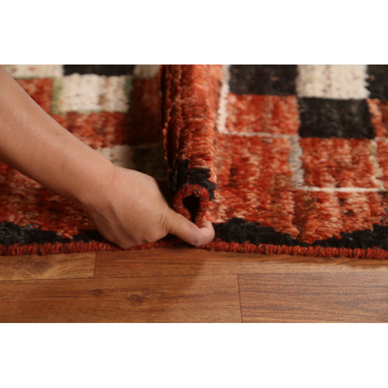 Tapis rouille en laine noué à la main de conception unique 6 pi 8 po x 10 pi New Age