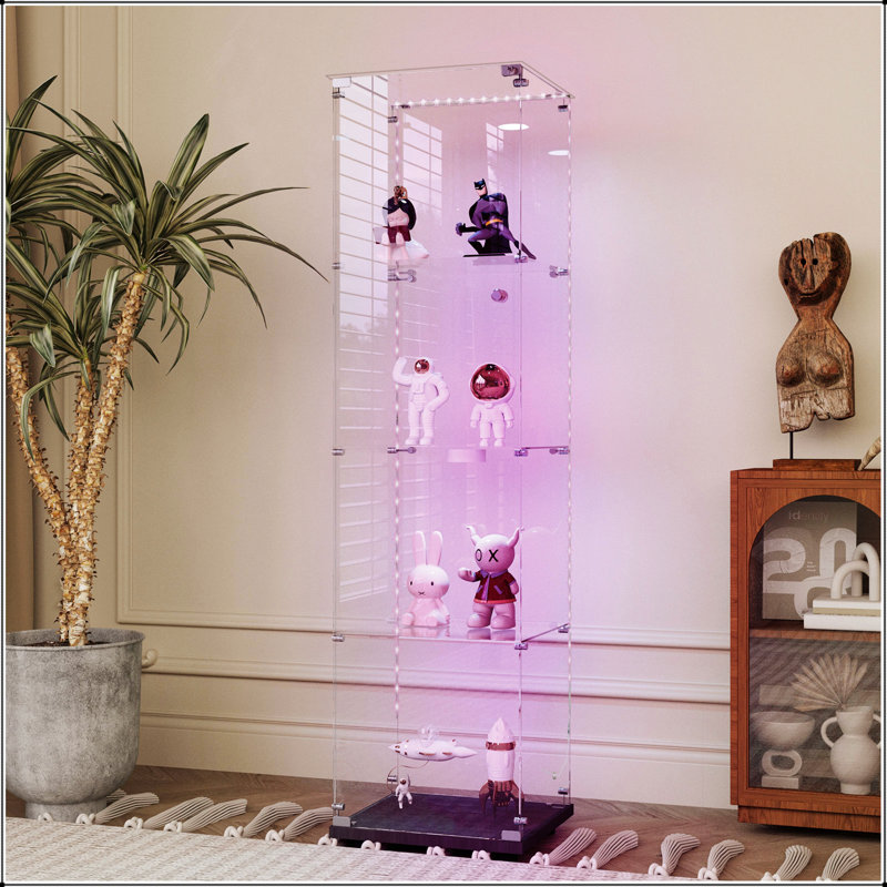Tempered Glass Display And Storage Cabinet With Bluetooth LED Light, Lock, And Versatile Use For Home And Office