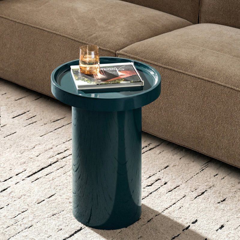 Table de bout ronde entièrement assemblée avec finition émaillée Musae, Dark Green