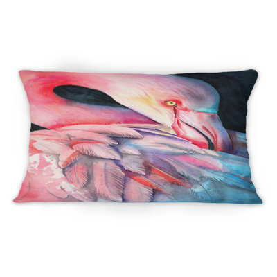 Un magnifique flamant rose avec des plumes roses et bleues - Coussin décoratif traditionnel imprimé 1