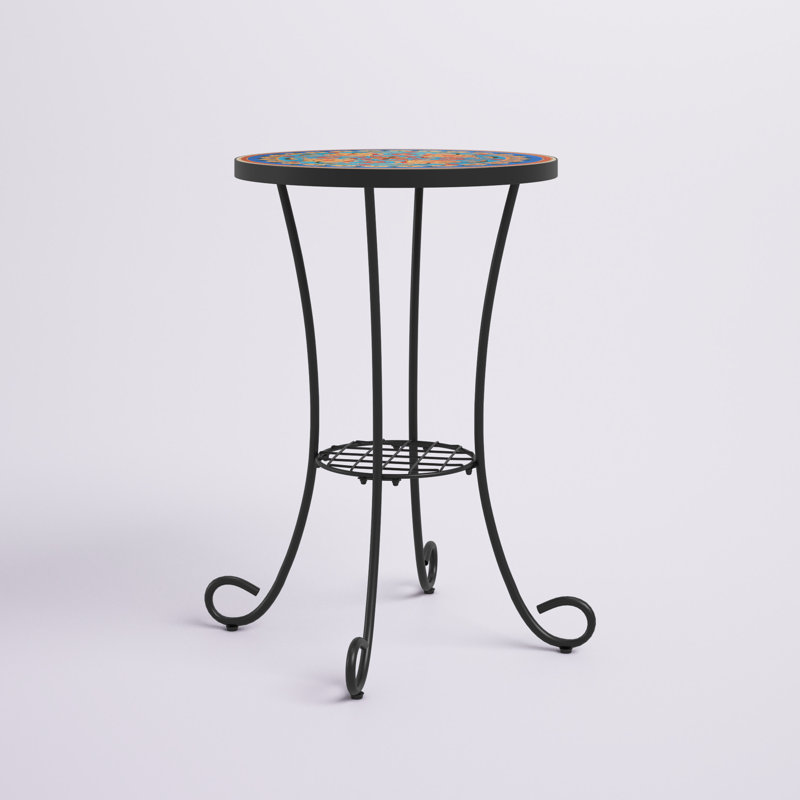 Fenske Patio Side Table with Shelf, Blue