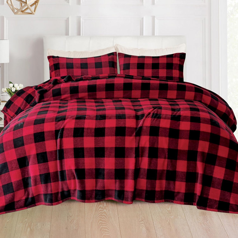 Microfiber - Set of 4, Twin XL Sheet Set + 2 Standard Pillowcases, Red Checkered