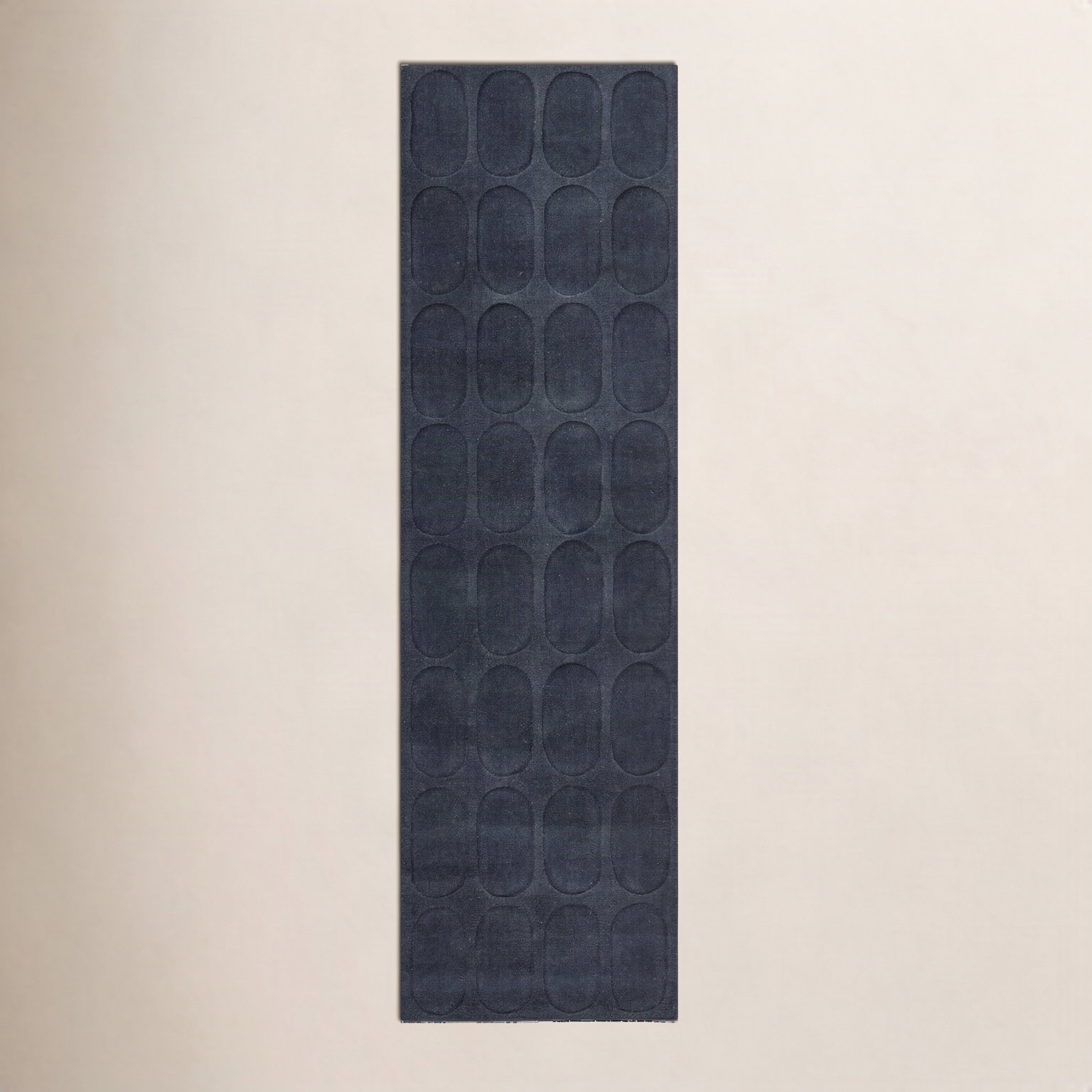 Mazzi Navy Hand-Loomed Geometric Wool Rug, Runner 2'3" x 8'