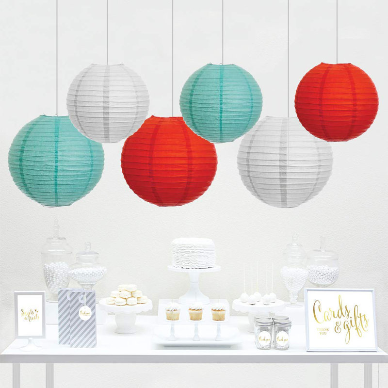 Ensemble 7 pièces de décoration duo à papier à suspendre, Bleu / Rouge / Blanc