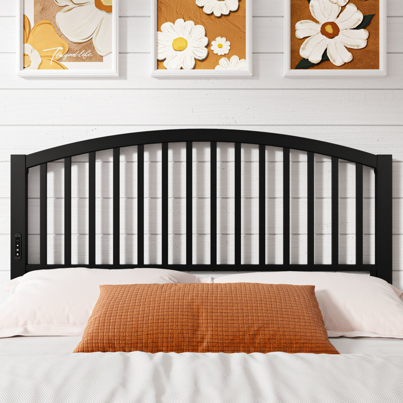 Farmhouse Arched Slat Metal Headboard, Queen, Black 