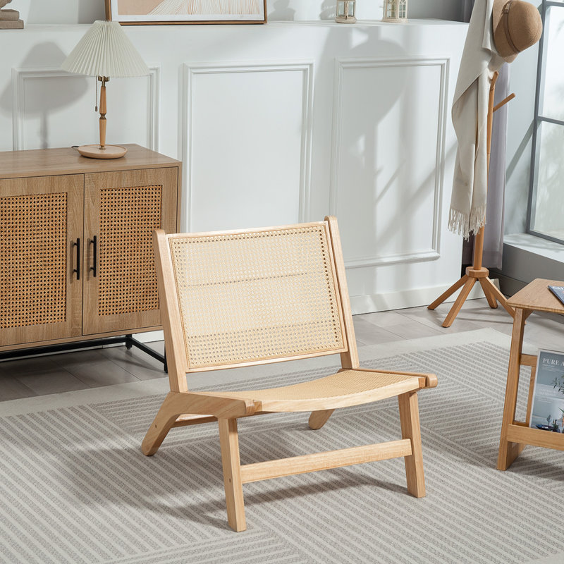 Chaise d'appoint en rotin avec structure en bois d'hévéa pour chambre à coucher, naturel