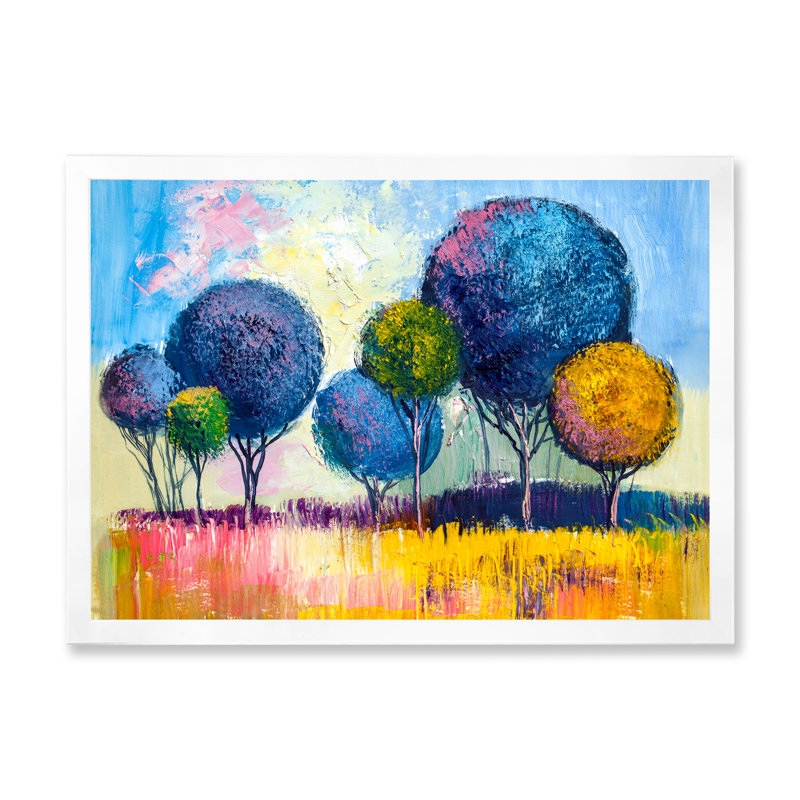 Autumn Fantasy Trees III - peinture sur toile, H 16 po x l 32 po x p 1 po, Cadre photo blanc