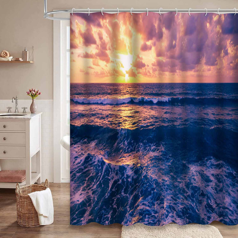 Fantastique superbe coucher de soleil coloré avec vagues de mer et soleil avec 12 crochets, L 72 po x l 78 po