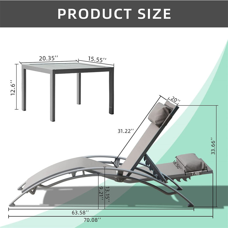 Ensemble de 3 chaises longues pour piscine, Gris