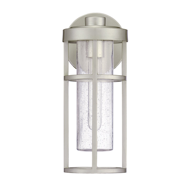 Lanterne murale d'extérieur en verre ensemencé Encompass, Aluminium satiné, H 14 po x l 5,5 po x P 7,25 po