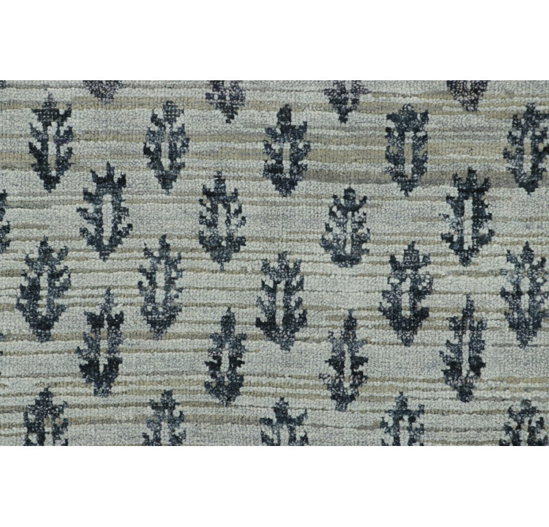 Black Print Hand Knotted Floral Area Rug, Runner 3' x 10'