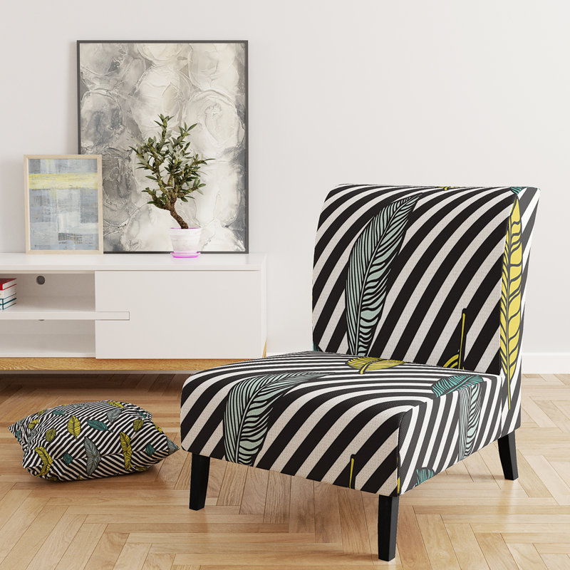 Black And Yellow Tropical Floral - Upholstered Patterned Accent Slipper Chair