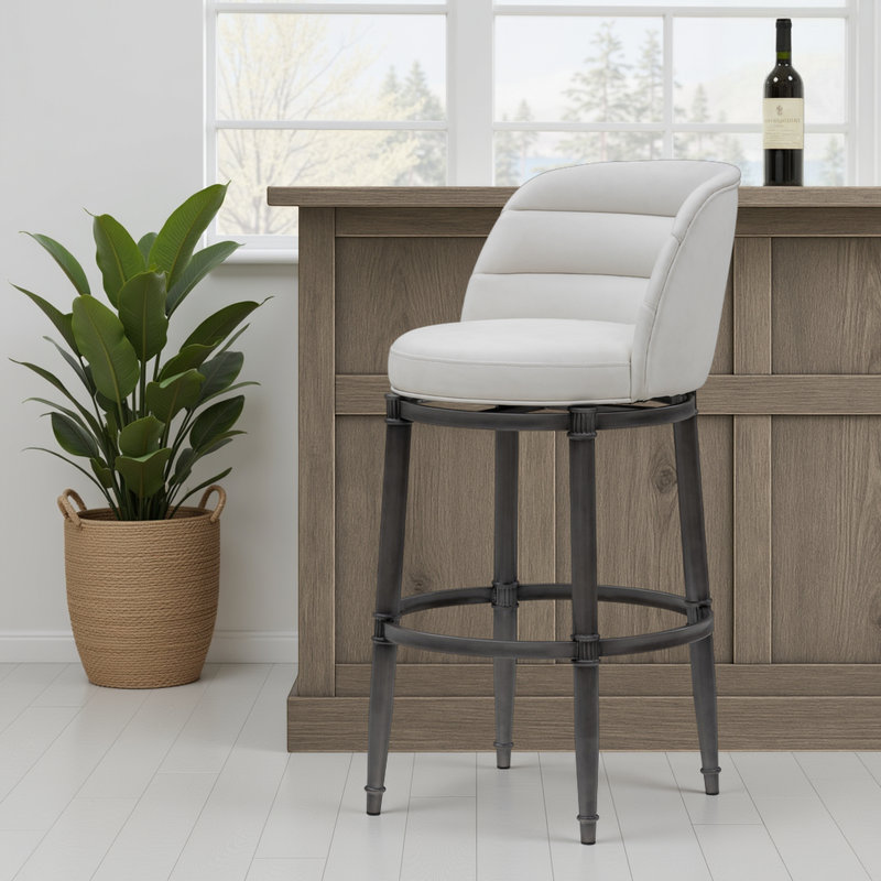 Ensemble de 4 tabourets de bar pivotants en similicuir de qualité commerciale Cooksey, Blanc