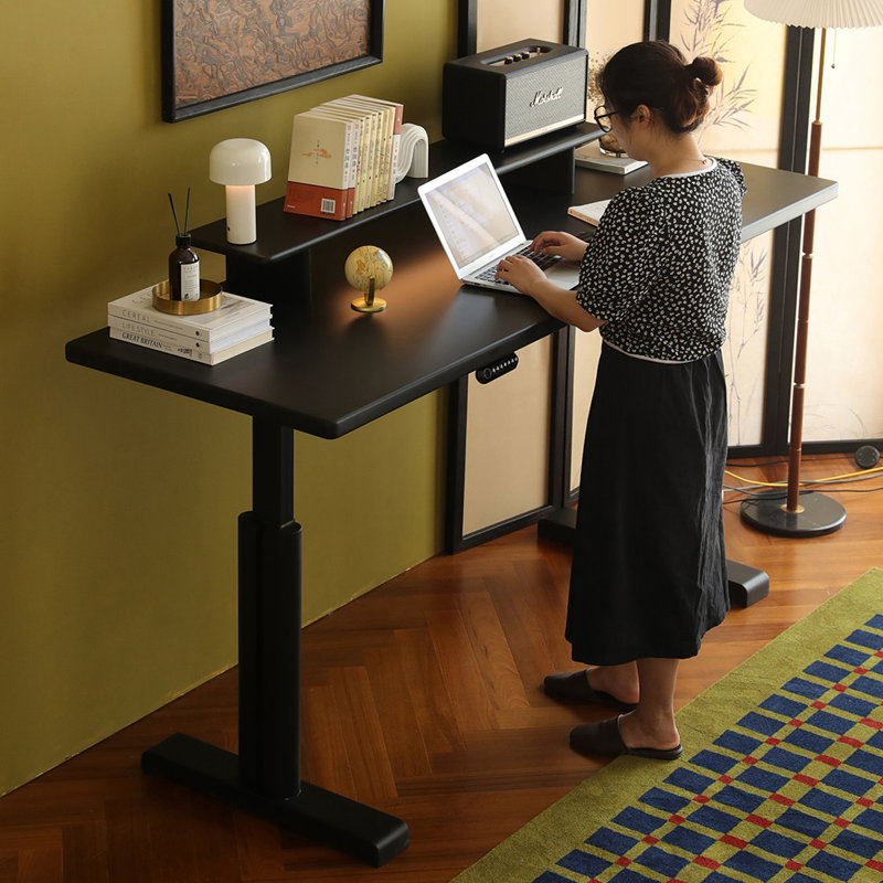 Black Rectangular Solid Wood desk, 27.56"H×70.87"L×27.56"W