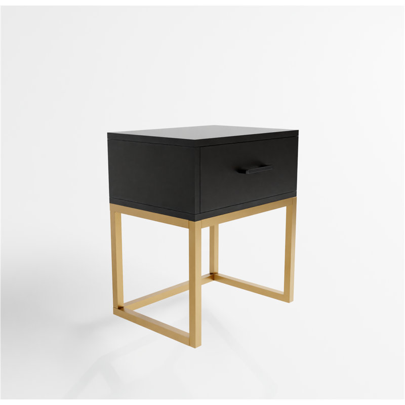 Abbie 40cm W Metal Bedside Table, Black Matt/Gold