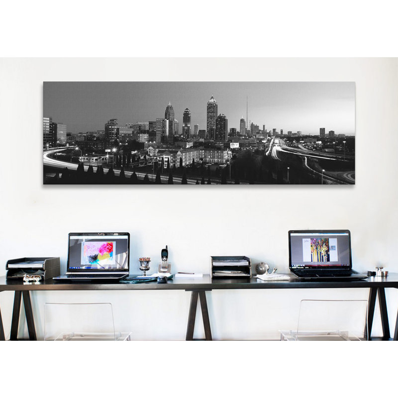«Panoramic Atlanta Skyline Cityscape», reproduction de photo sur toile, H 20 po x l 60 po x P 1,5 po, Cadre noir