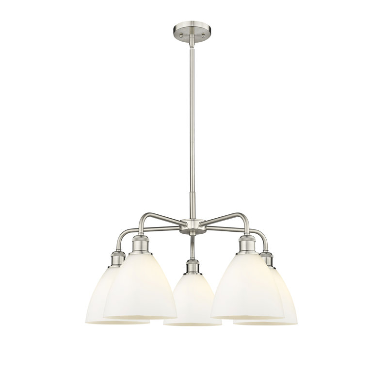 Lustre en forme de dôme à 5 lumières Amenda, Nickel satiné, Blanc mat