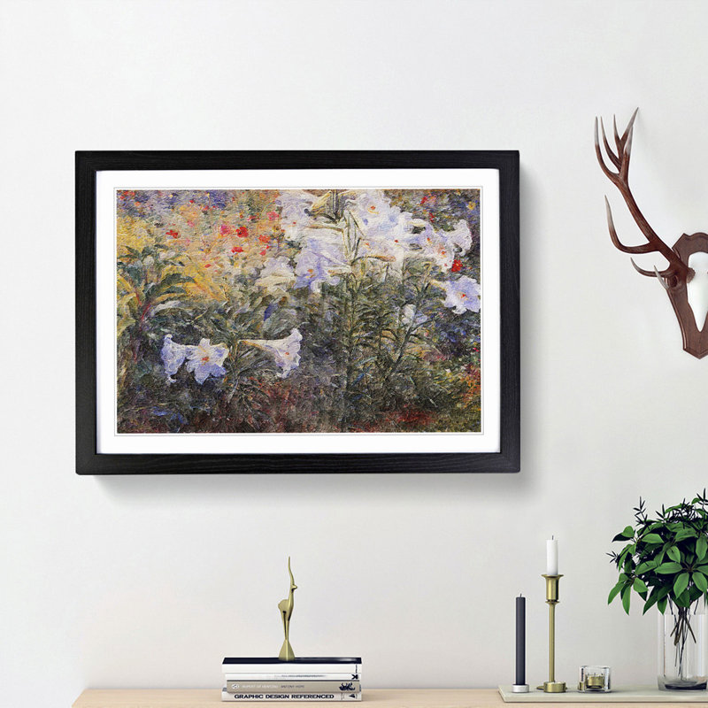 Easter Lilies by Kuroda Seiki - Picture Frame Painting Print on MDF, Black Framed, 27cm H x 36cm W x 2cm D