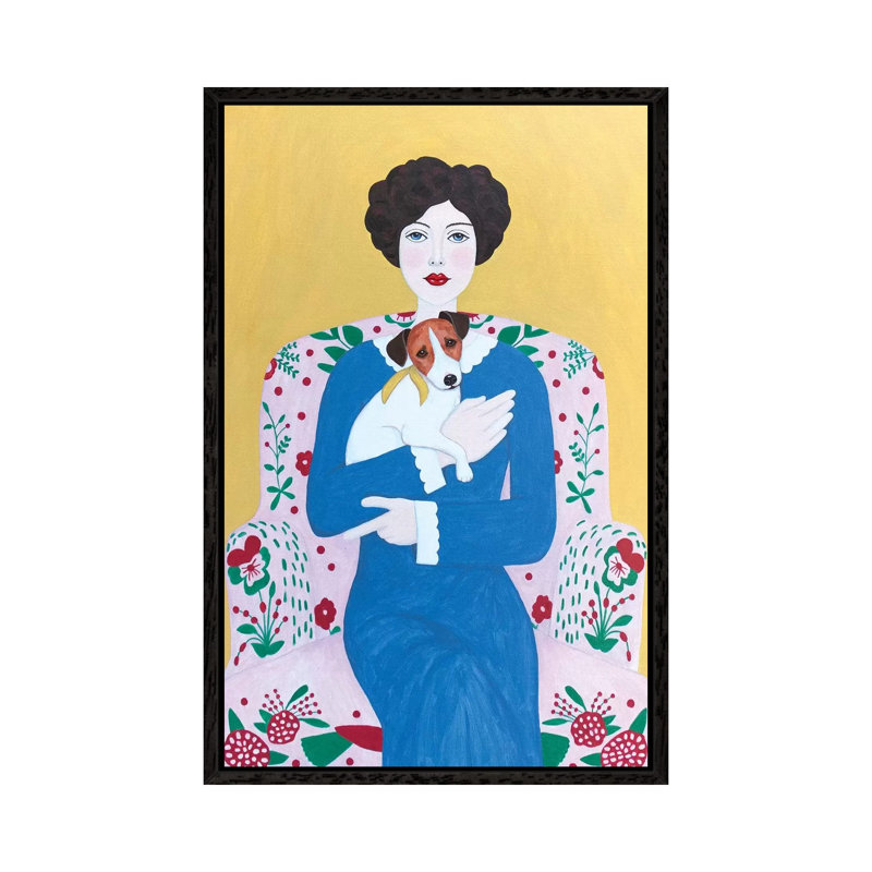 Woman With Jack Russell On Armchair by Sally B - Gallery-Wrapped Canvas Giclée on Canvas, 101.6 cm H x 66.04 cm W