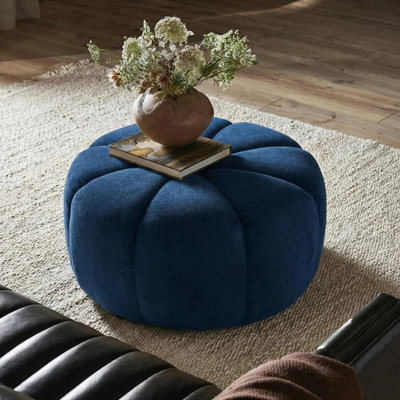 Pomelle Modern Round Velvet Tufted Ottoman with Sculpted Pumpkin Silhouette and Plush Cushioning