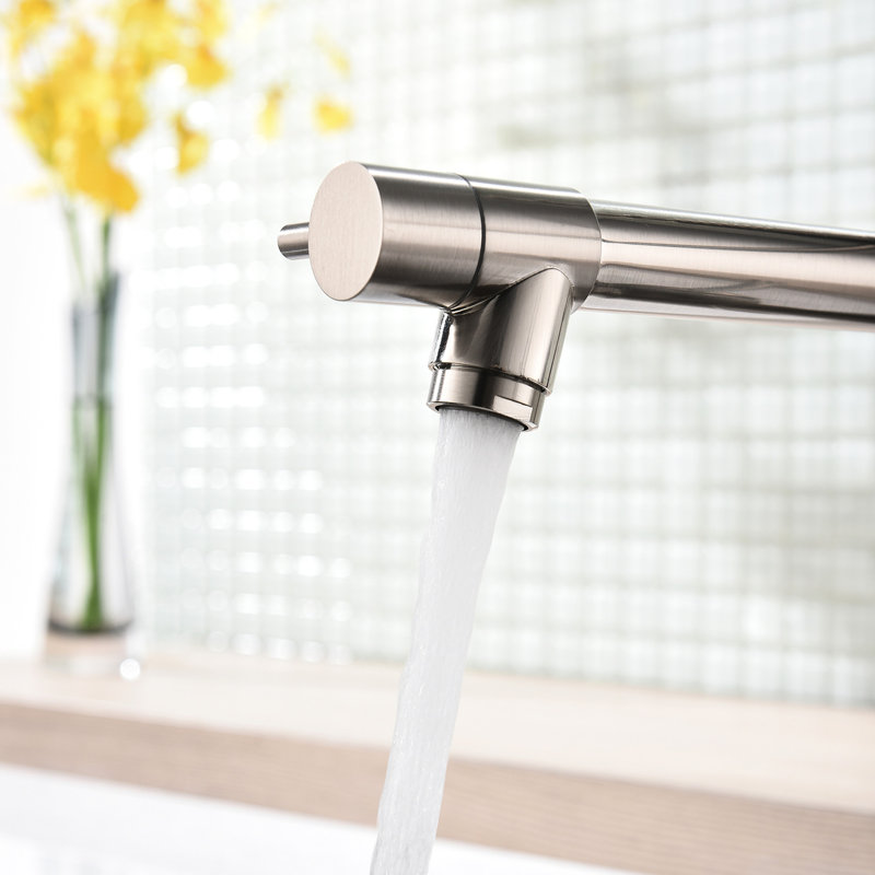 Robinet de cuisine avec robinet escamotable, nickel brossé, rotatif à 360 degrés, évier de style moderne à levier unique, longue durée