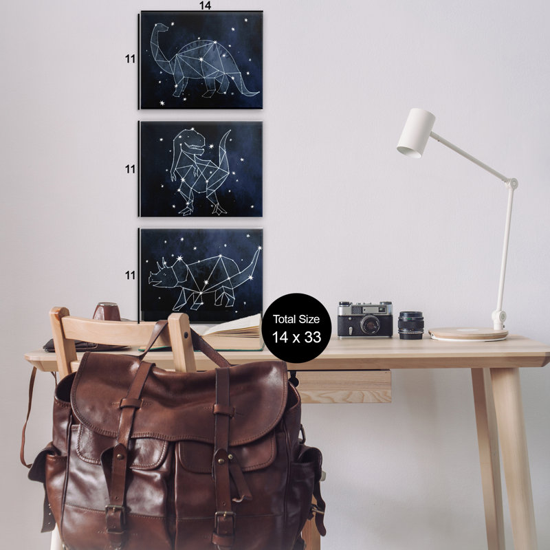 «Night Sky Dinosaur Constellations Outer Space» par Daphne Polselli - ensemble de 3 impressions, H 11 po x l 14 po