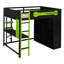 Lit mezzanine double en bois avec bureau, garde-robe ouverte et lumière RVB, vert-1786158645