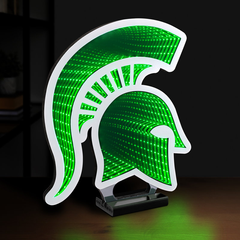 Logo lumineux DEL Infinity de l'équipe NCAA des Michigan State Spartans (Sporticulture) - Effet lumineux 3D, présentoir en acrylique avec prise UL et support