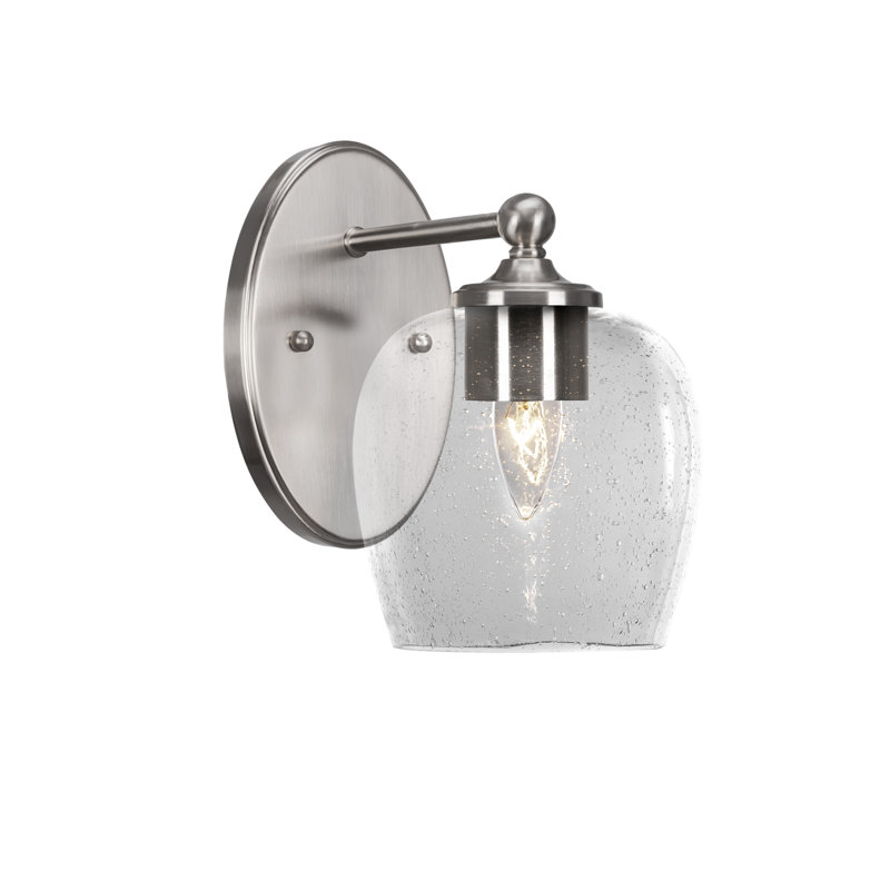 Applique murale Aitkens avec verre à bulles transparent de 6 po, Nickel brossé, 9" H x 8.75" W x 6" D, Cloche ronde