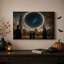 Tableau mural sur toile gothique automnale représentant un tourbillon d'étoiles bleu foncé au-dessus d'une toile représentant un vortex d'étoiles bleu foncé sur fond d'Halloween.-2124238671