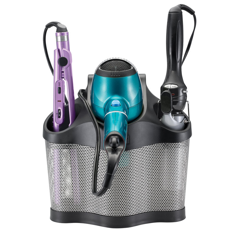 Black and Silver Stainless Steel Hair Tool Organizer with Silicone Base
