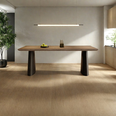 Rounded Edge Thick Table with Wood Legs