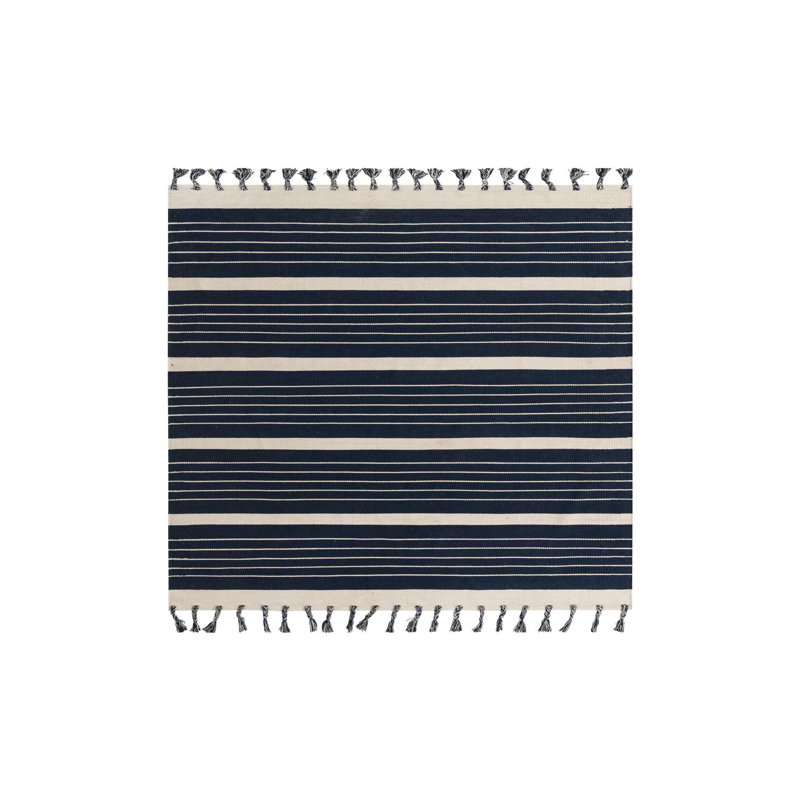 Iustin Cotton Striped Indoor Rug, Square 7'1"