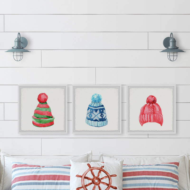 Chaney Winter Hats - 3 Piece Single Picture Frame Painting, 81cm H x 244cm W x 3.81cm D
